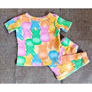 Pajamas 2T Girls Peeps bunny sleepwear 2 piece Set short sleeve long pants